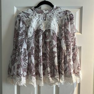 Loft pink sheer blouse w/ Lace trim